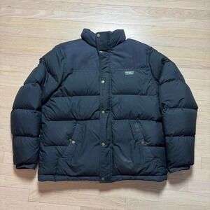 LL Bean Men's XL REG Black Down Puffer Hooded Jacket Water Repellent Winter Warm